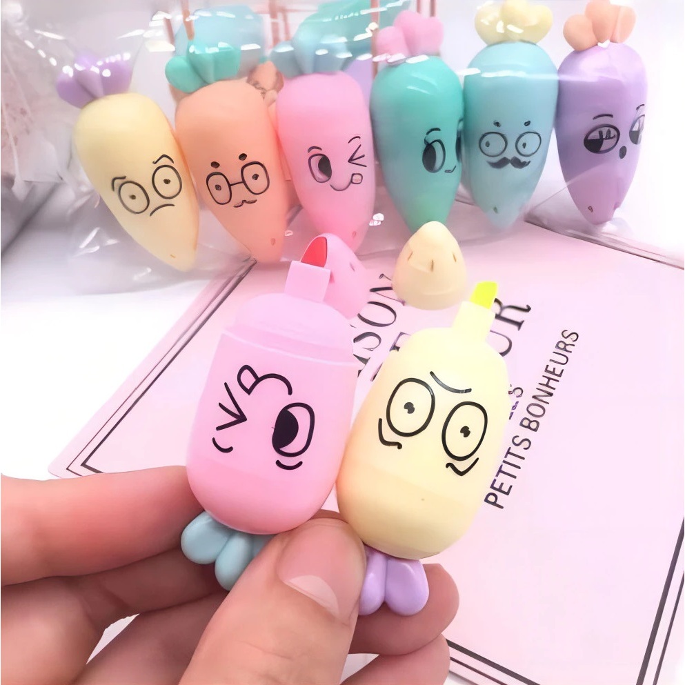 Marca Texto Cenoura Emotion Importado kit com 6 unidades  Fofinhas - Tom Pastel