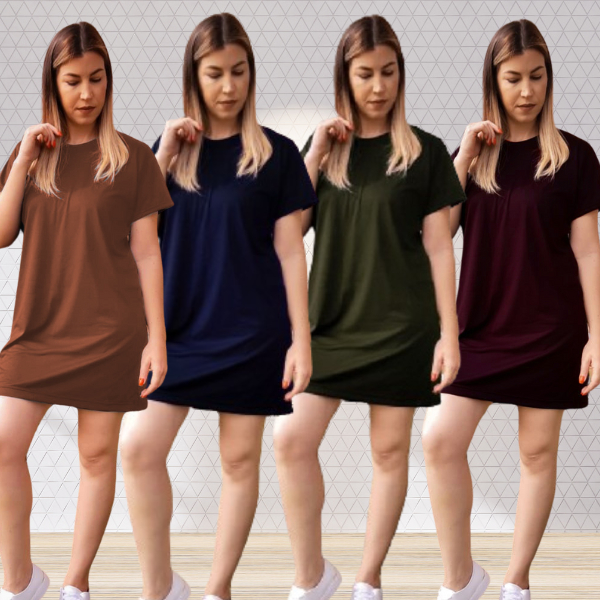 Kit 4 Vestido Camisetão Camisão Blusão Tshirt Confortável Despojado Básico Casual Plus em Oferta na Shopee