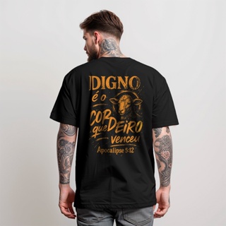Camiseta Masculina Cordeiro Digno Que Venceu Camisa Moda Evangélica 100% algodão Manfinity em Oferta na Shopee