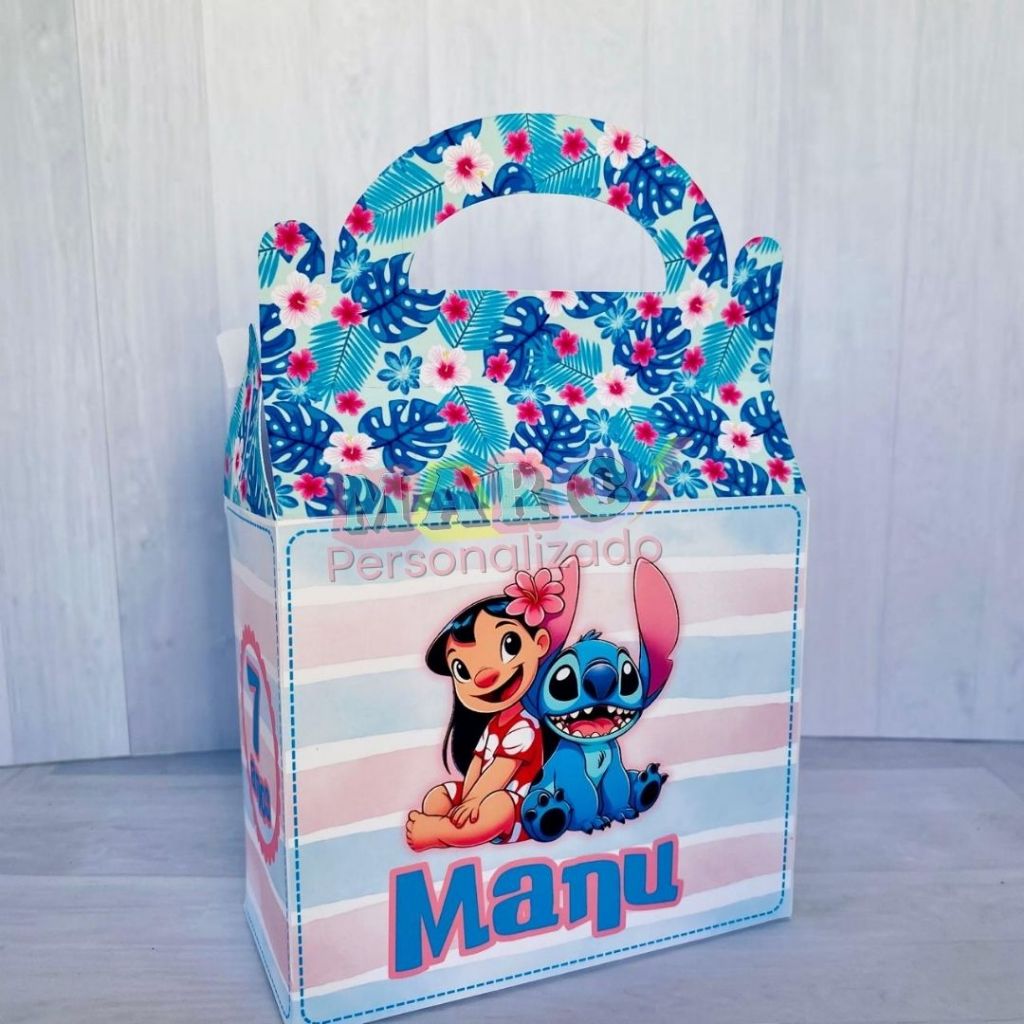 PEGUE E MONTE Caixa Maleta/Sacolinha Personalizada| Lembrancinha Festa Infantil | Tema Lilo e Stitch