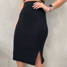 Saia Mide Canelada com Listras e Fenda Trico Modal blogueira Tendência Saia Midi Tricot em Oferta na Shopee