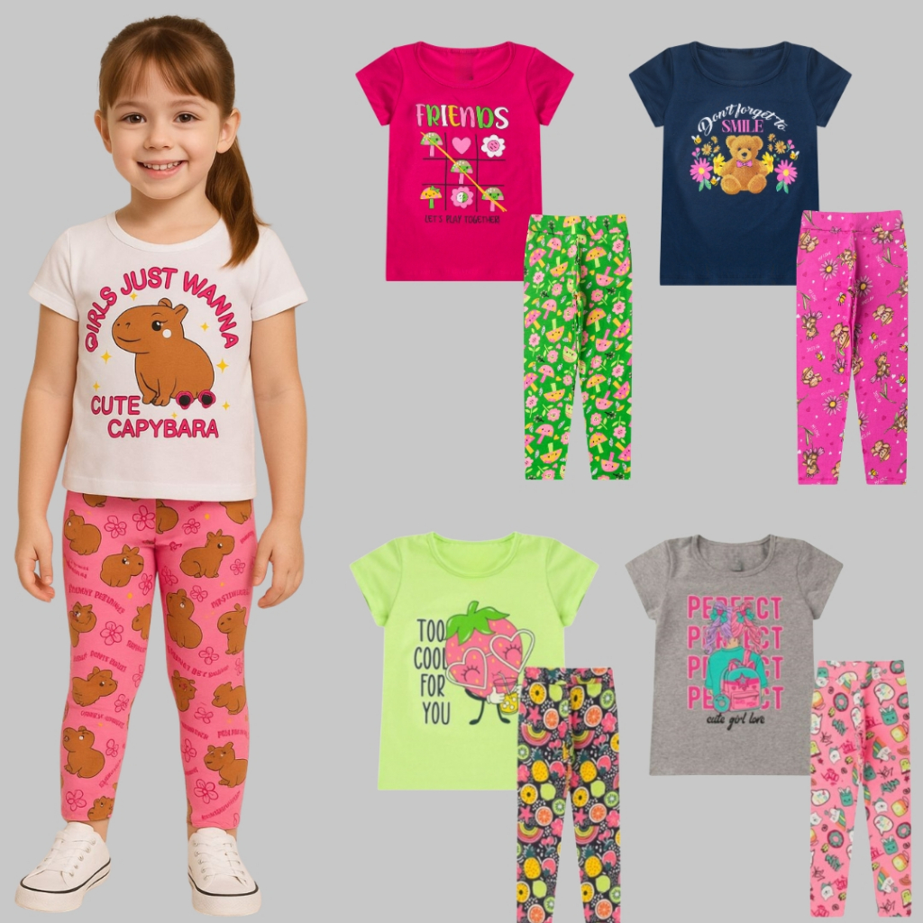 Kit Conjunto Infantil Menina 8 Peças 4 Calças e 4 Blusas Feminino Bebe Atacado Casual Escola Passeio
