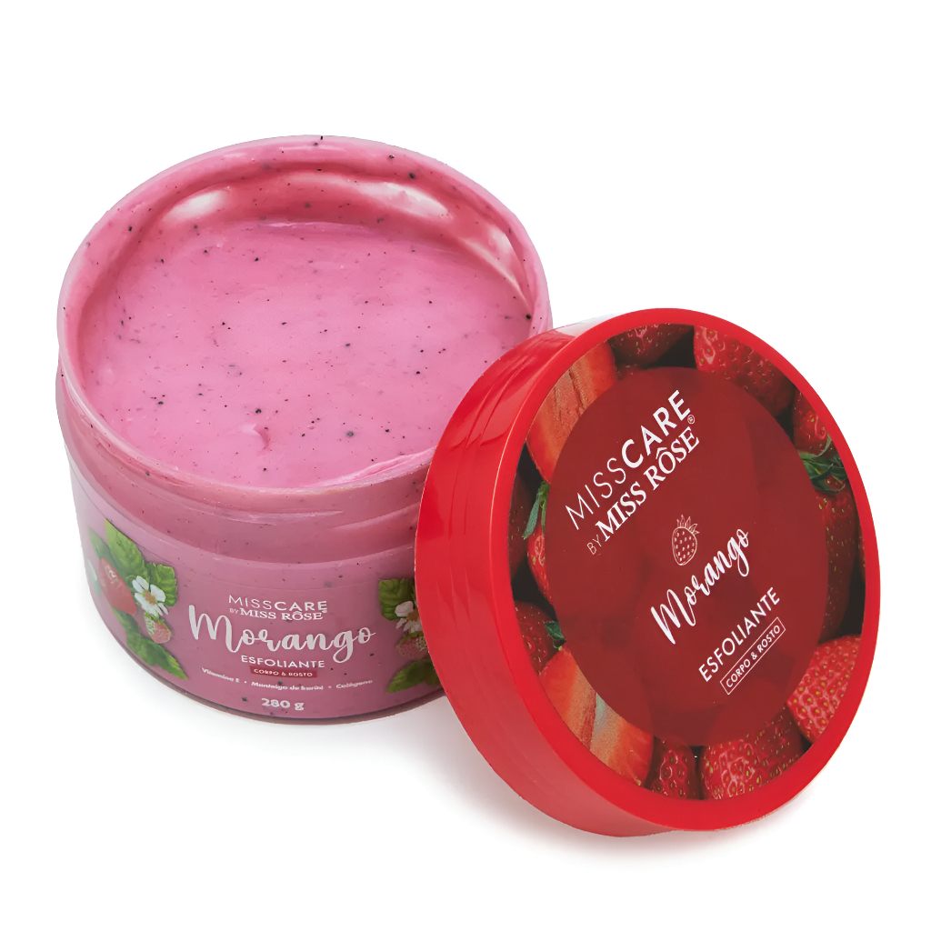Esfoliante , Hidratante e Gel de Limpeza Corpo e Rosto Morango - Miss Care by Miss Rôse
