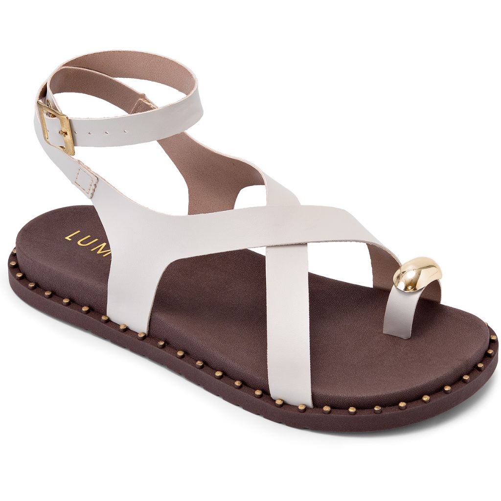 Sandália Feminina Papete Lumiss Confortável Tachas Enfeite Metalizado Off White em Oferta na Shopee