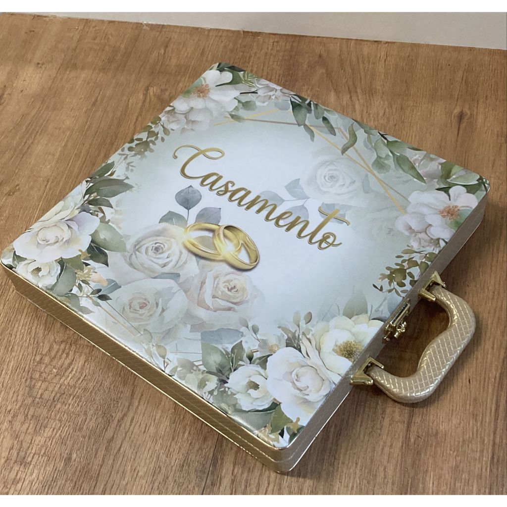 Estojo Modelo Luxo 31x31 4cm (medida interna) com alça Tema Casamento