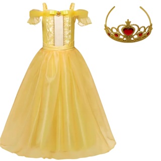 Vestido Fantasia Princesa A Bela E A Fera Com Tiara Coroa em Oferta na Shopee
