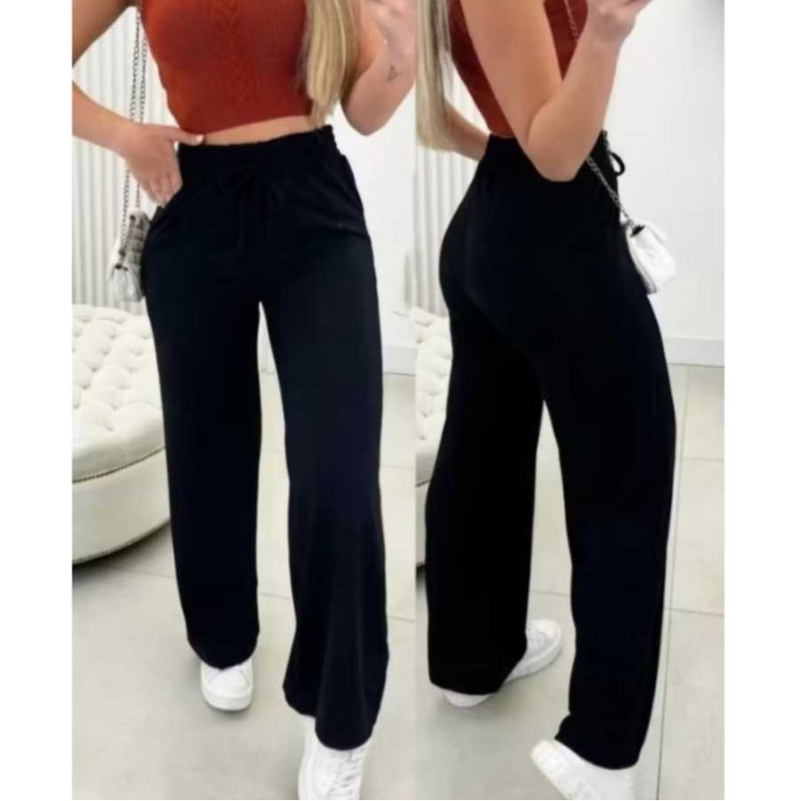 CALÇA PANTALONA FEMININA CINTURA ALTA COM BOLSO TECIDO LANZINHA