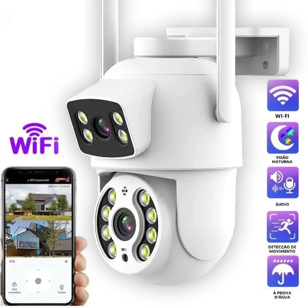 Câmera Dome IP Wireless PTZ de Dupla Lente Detecção de Humanos com IA Segurança Residencial em Oferta na Shopee