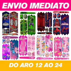 Adesivo Bike Infantil Aro 12 16 20 24 - Hulk Barbie Stitch Princesas Vários Personagens Bike Kids