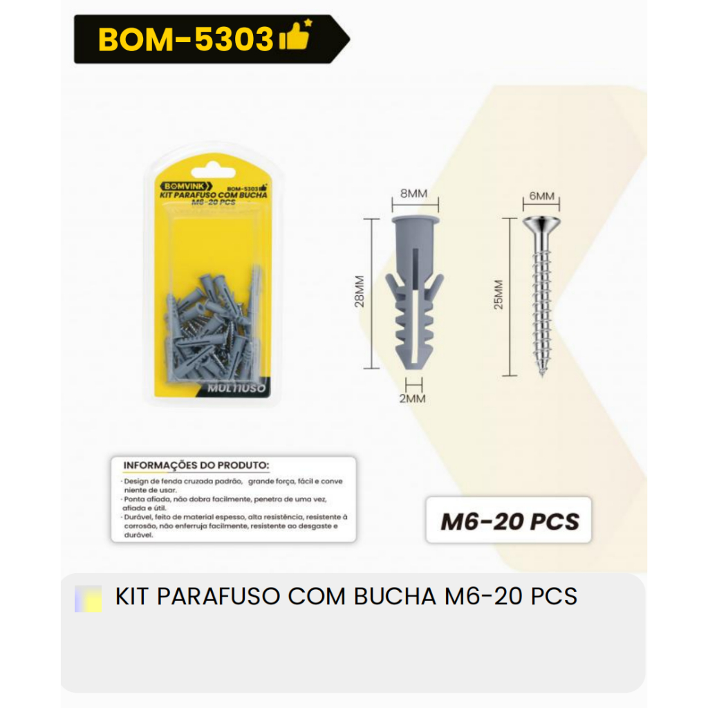 KIT PARAFUSO COM BUCHA PARAFUSO COM PORCA PARAFUSO AUTO BROCANTE bomder
