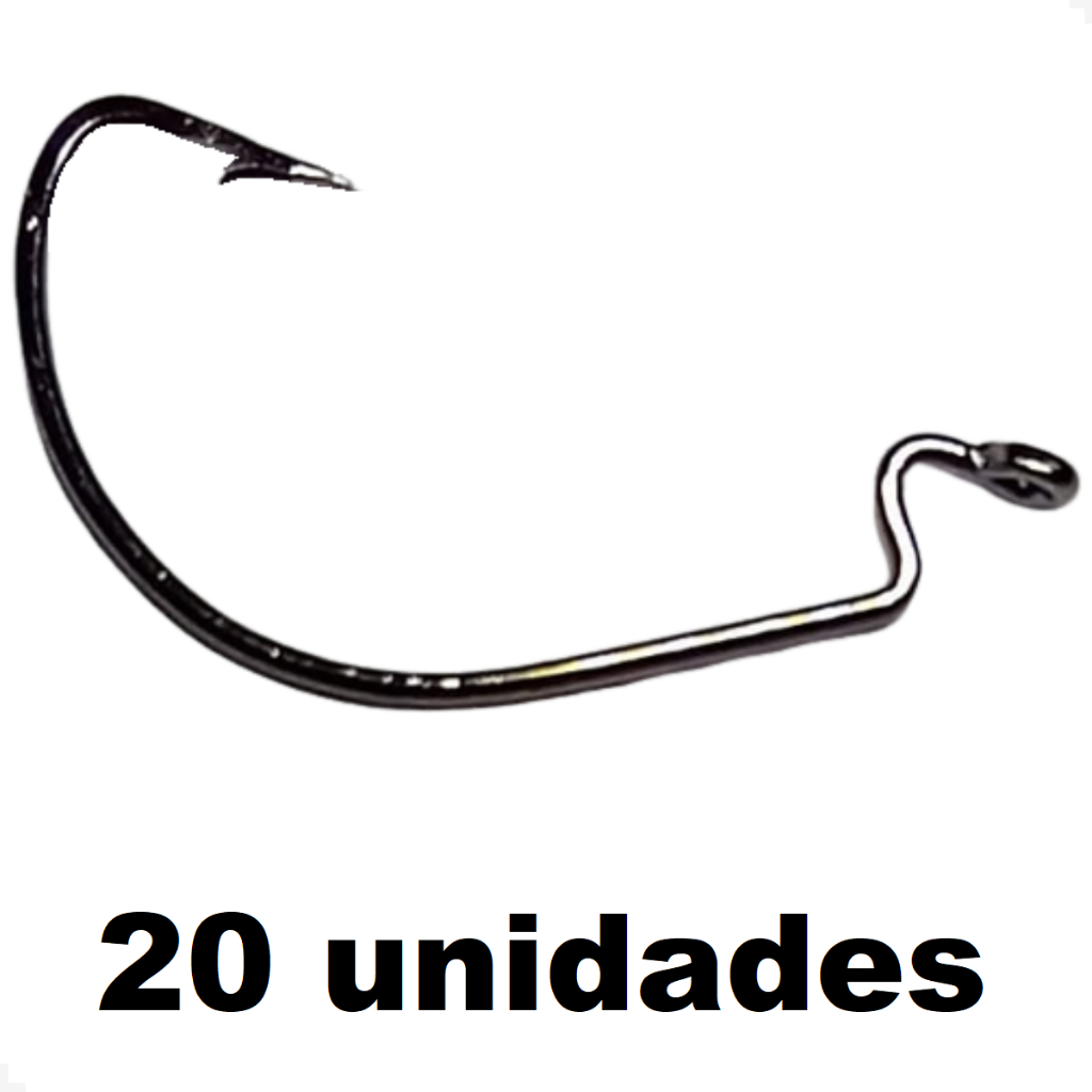 Anzol Offset p/ pesca c/ Minhoca shad grub Isca Artificial Soft - 20 unid