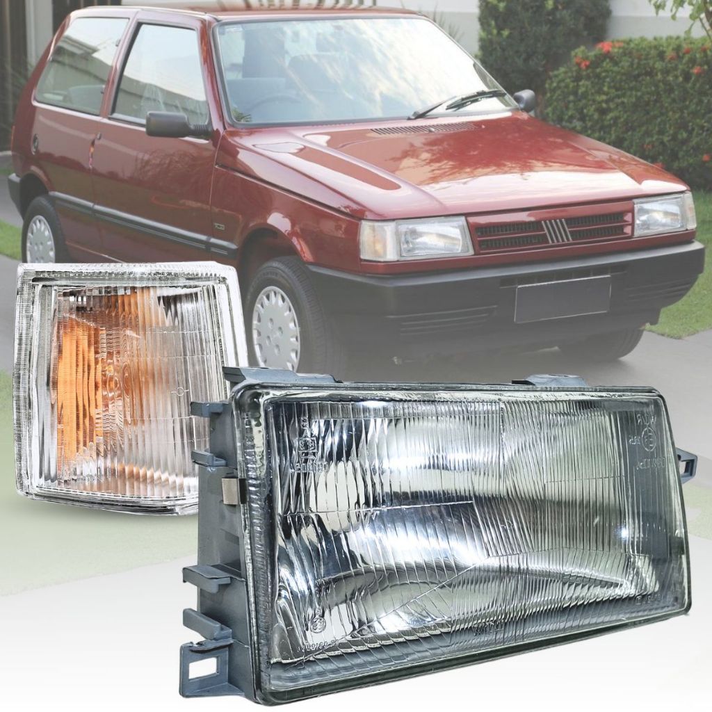 Kit Farol Seta pisca Direito passageiro Fiat Uno Fiorino Elba Premio 92 94 96 98 2000 2002 2004 Lente Vidro e Acrílico