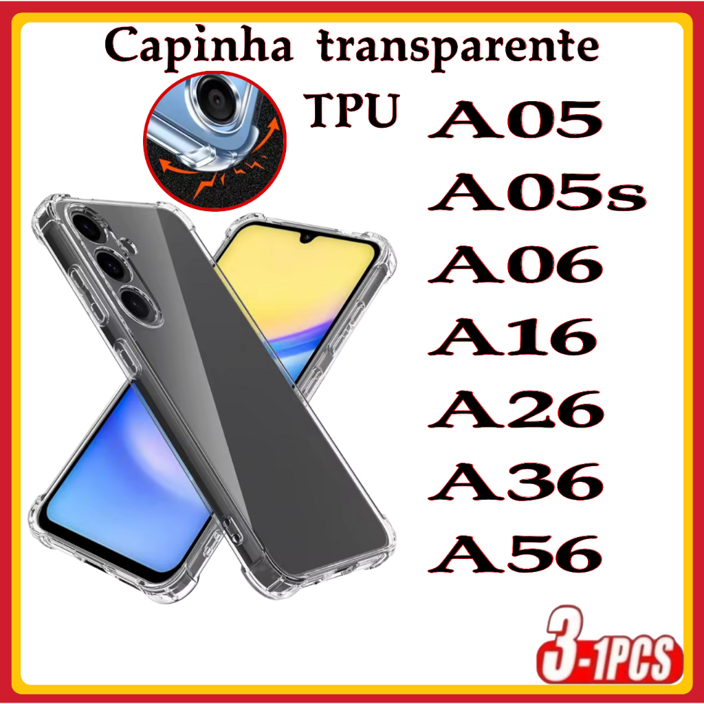 Capa transparente TPU capinha Anti Shock Impacto Samsung A05 A05S A06 A16 A26 A36 A56