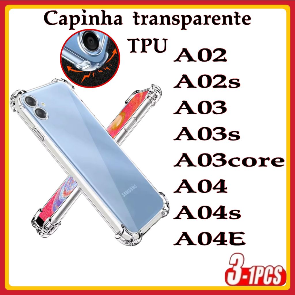 Capa transparente TPU capinha Anti Shock Impacto Samsung A02 A02S A03 A03S A03CORE A04 A04S A04E
