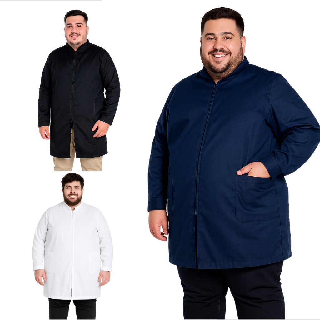 Jaleco Masculino Oxford Manga Longa Com Zíper Plus Size Com Punho Profissional Várias Core...