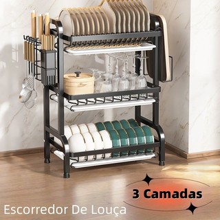Escorredor De Louça Aço Inoxidável 3 Camadas Rack Organizador Grande Para Cozinha