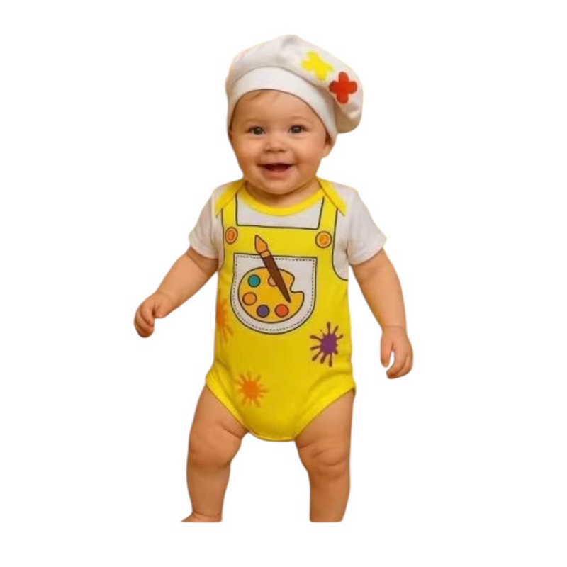 Body temático bebê aquarela com touca
