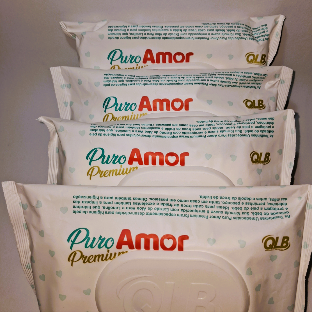 KIT Toalhas Umedecidas Puro Amor Premium 50 Unid Aloe Vera e Lanolina Sem Álcool, Para Beb...