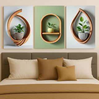 Quadro Decorativo Vaso de Plantas Esculturas Criativas em Madeira em Oferta na Shopee