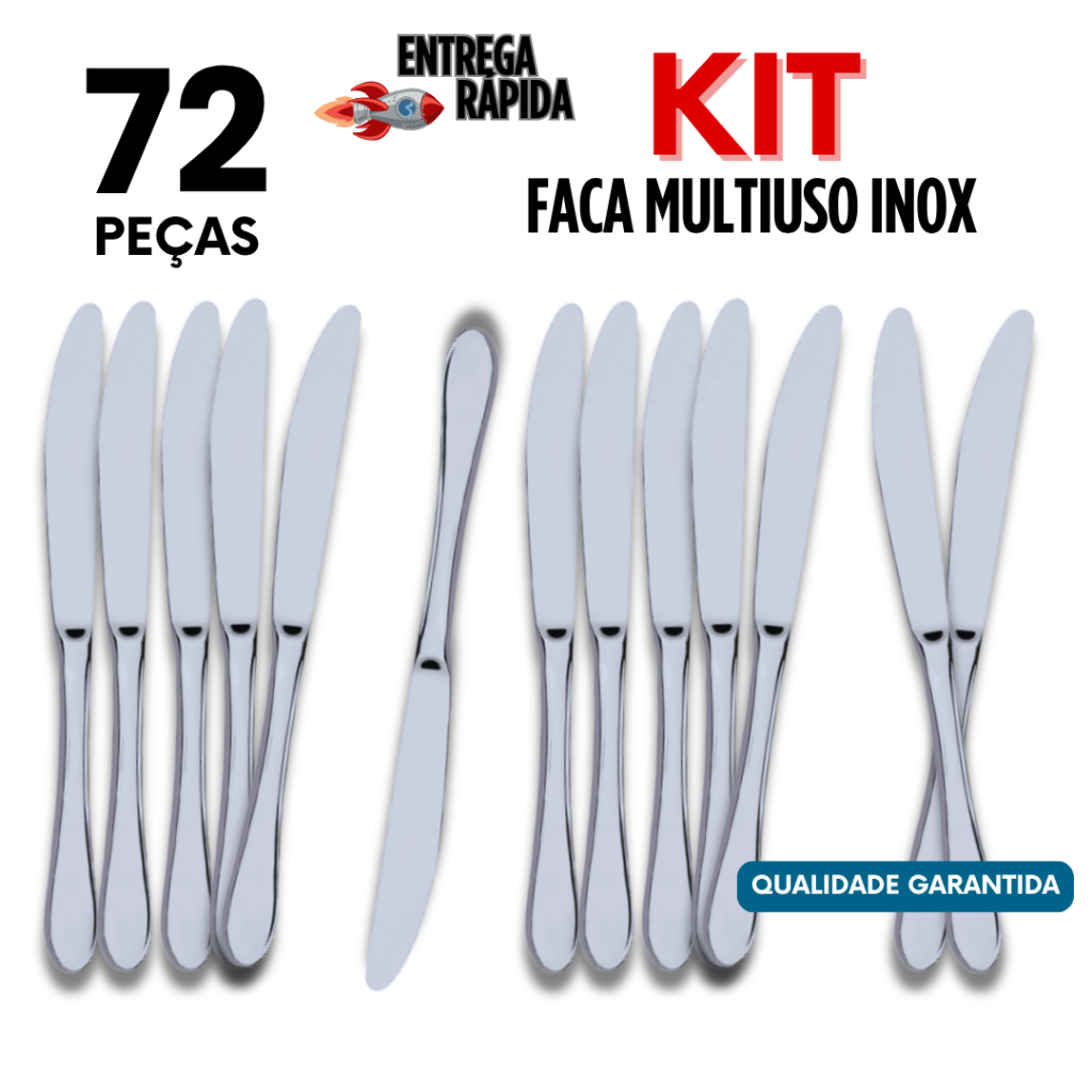 Jogo 72/54/36/18 Unidades Faca Facas Churrasco Cozinha Ponta Fina Inox Premium Buffet Restaurante