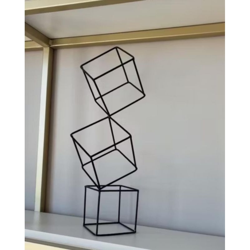 Escultura Cubo Decorativo Aramado Minimalista,Preto,Moderno,Para Sala e Escritório em Oferta na Shopee