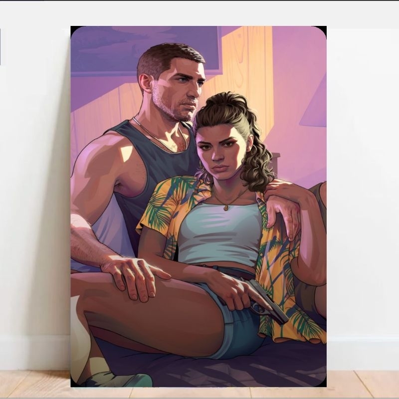 Quadro GTA 6 20x28cm | Arte Gamer Vice City | Decoração Geek e Nerd | Quadro para Setup Gamer