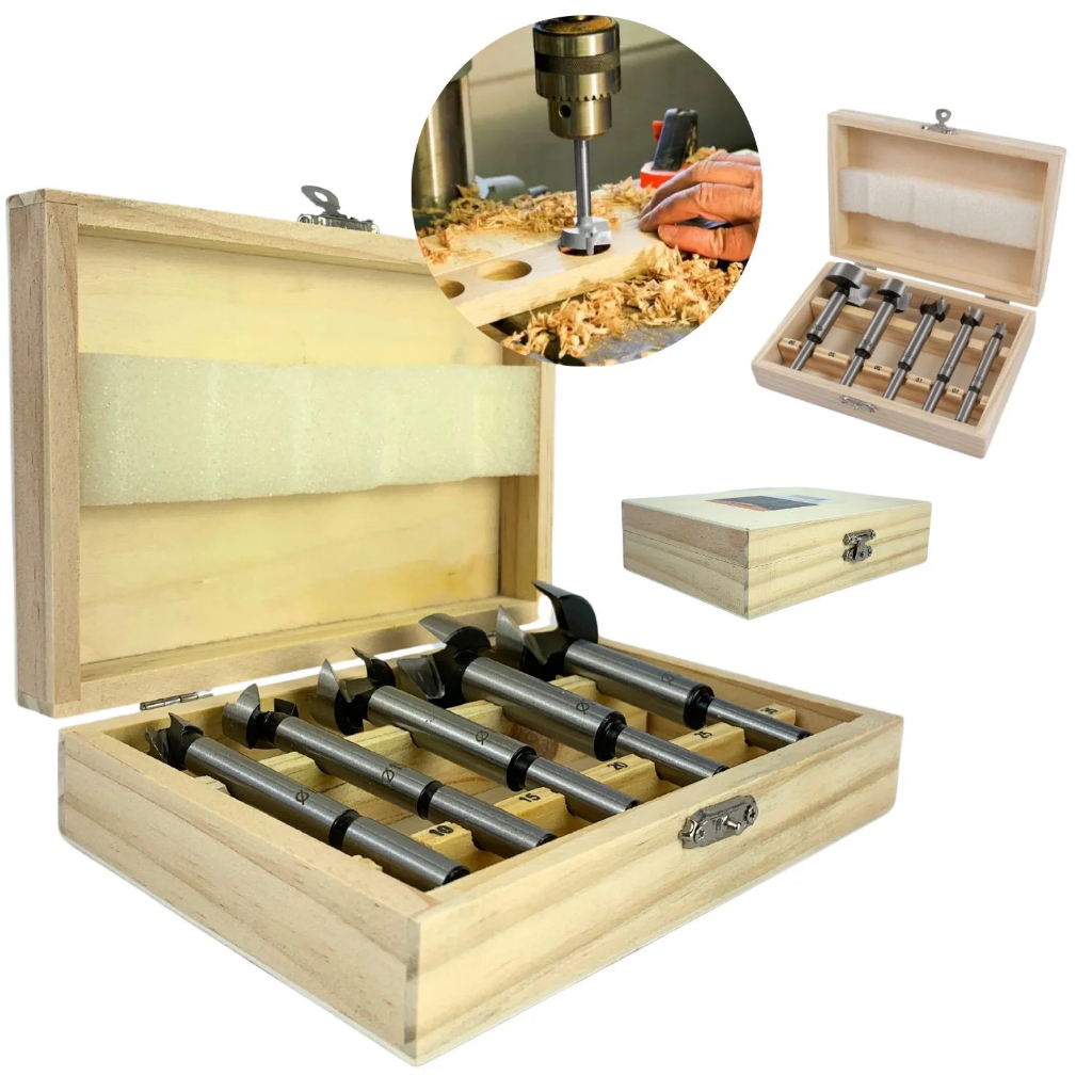 Kit Jogo 5 Brocas Fresas Forstner 10 - 35mm Para MDF Madeira Dobradiça Porta De Móveis Planejados em Oferta na Shopee