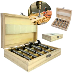 Kit Jogo 5 Brocas Fresas Forstner 10 - 35mm Para MDF Madeira Dobradiça Porta De Móveis Planejados