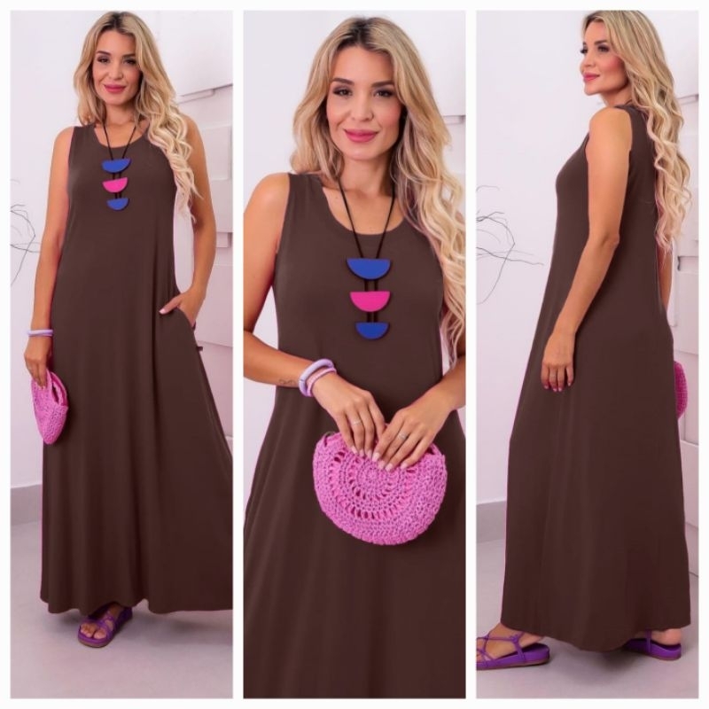 Vestido Longo com bolso verão e inverno  506 em Oferta na Shopee