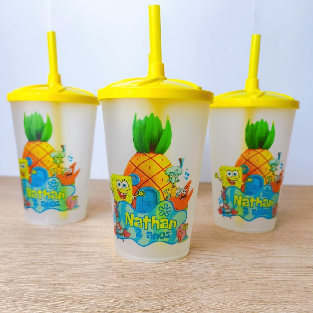 Copo personalizado Ecológico Bob Esponja Lembrancinhas de Aniversário Infantil