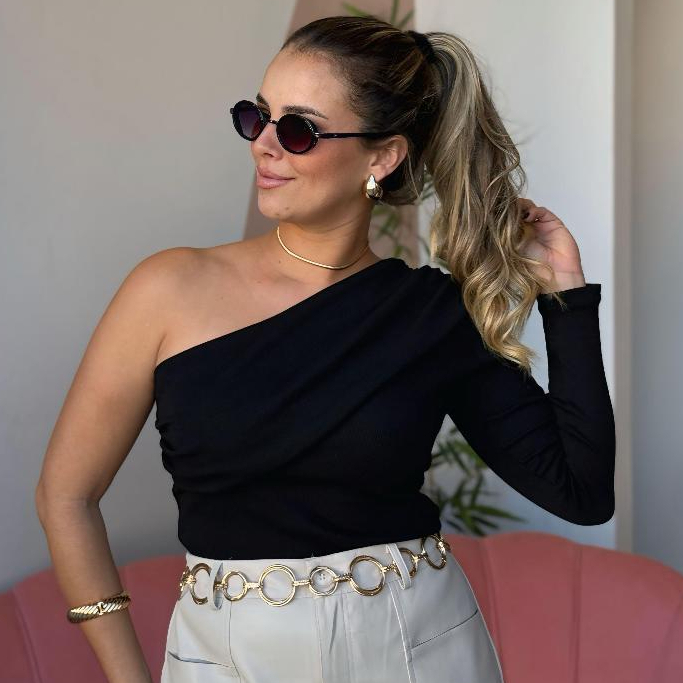 Blusa Feminina Um Ombro Só Canelada em Ribana Premium Tamanho Único (P ao G) Não é Transparante em Oferta na Shopee