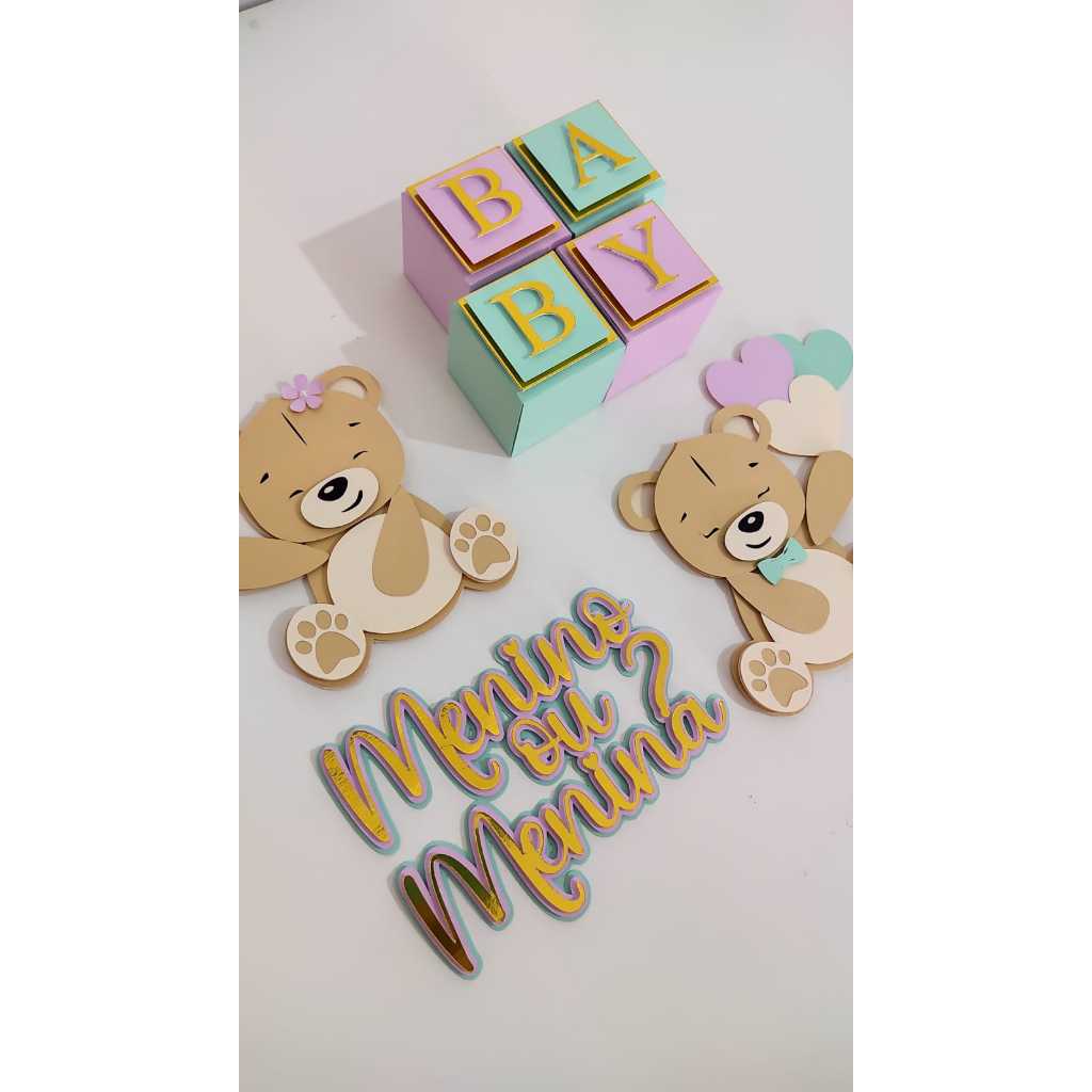 ENVIO RÁPIDO / Topo de Bolo Chá Revelação 3d | Ursinhos Baby | Chá de Bebê Ursinhos em Oferta na Shopee