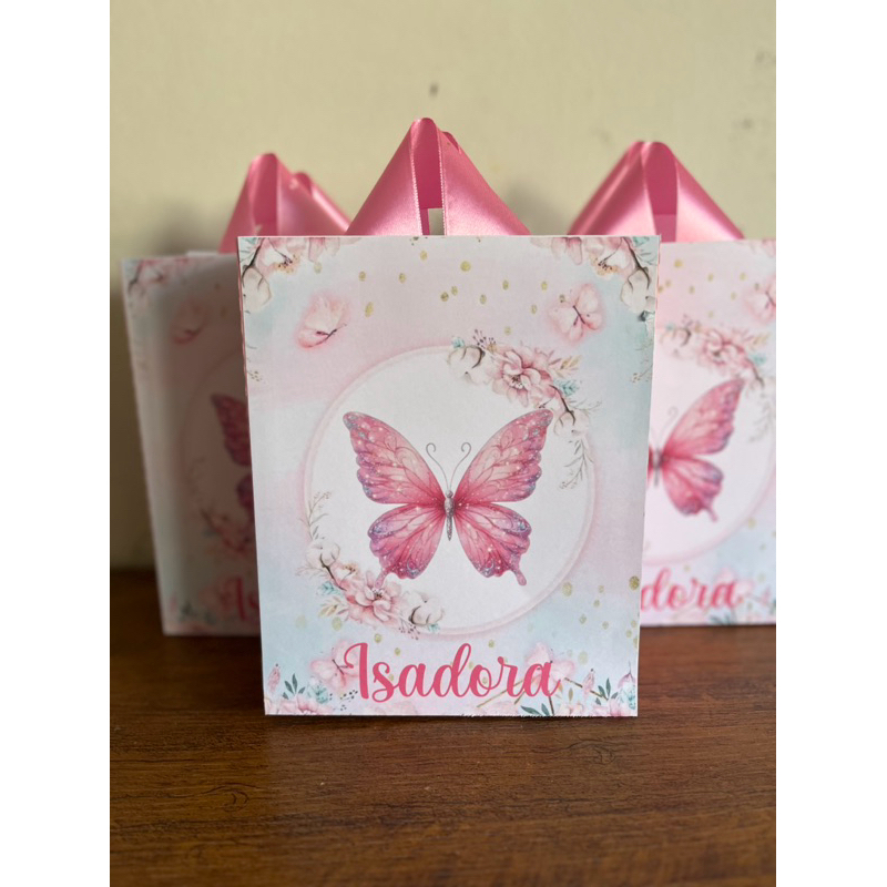 pegue e Monte Sacola Personalizada Jardim das Borboletas Grande – Lembrancinha Festa Infantil, Batizado ou Aniversário