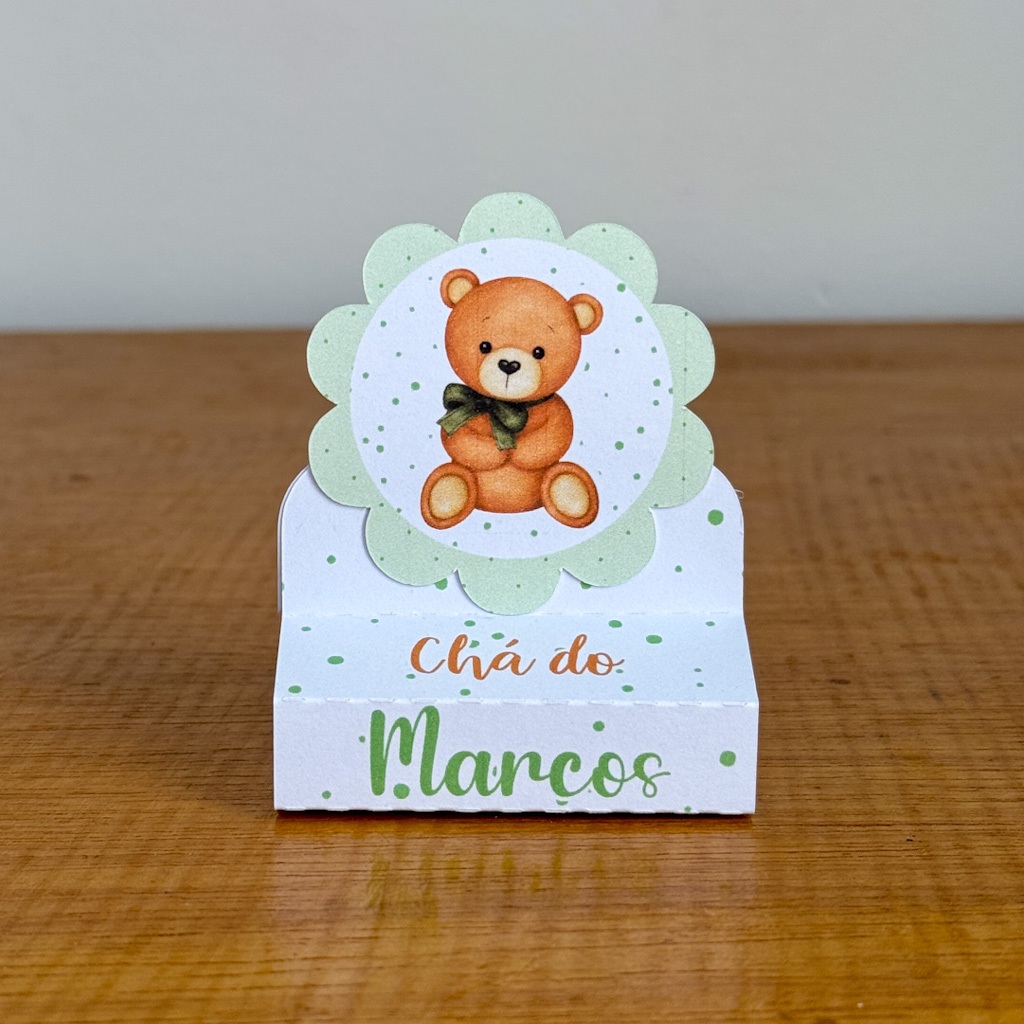 Porta Bis Lembrancinha Personalizada Decoração Festa - Ursinho Verde - Aniversário, mêsversário, chá de bebê