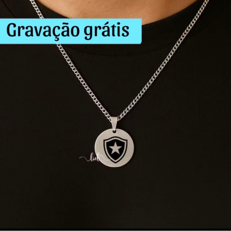 Corrente Masculina + Pingente Personalizado a Laser com Seu Times De Futebol
