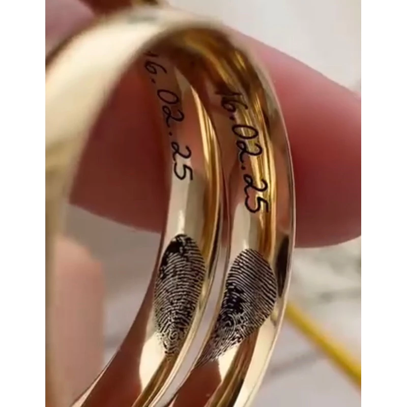 Par Aliança Moeda Antiga 4mm Personalizado Nome A Laser com Digital e Data