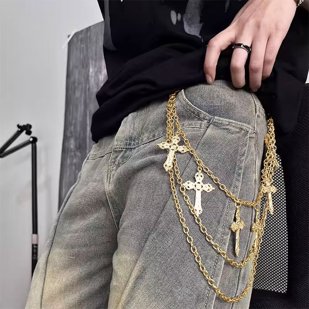 Cinto de corrente para calças multicamadas punk de Halloween metal estrelas cruz teia de aranha三层链吊坠 em Oferta na Shopee