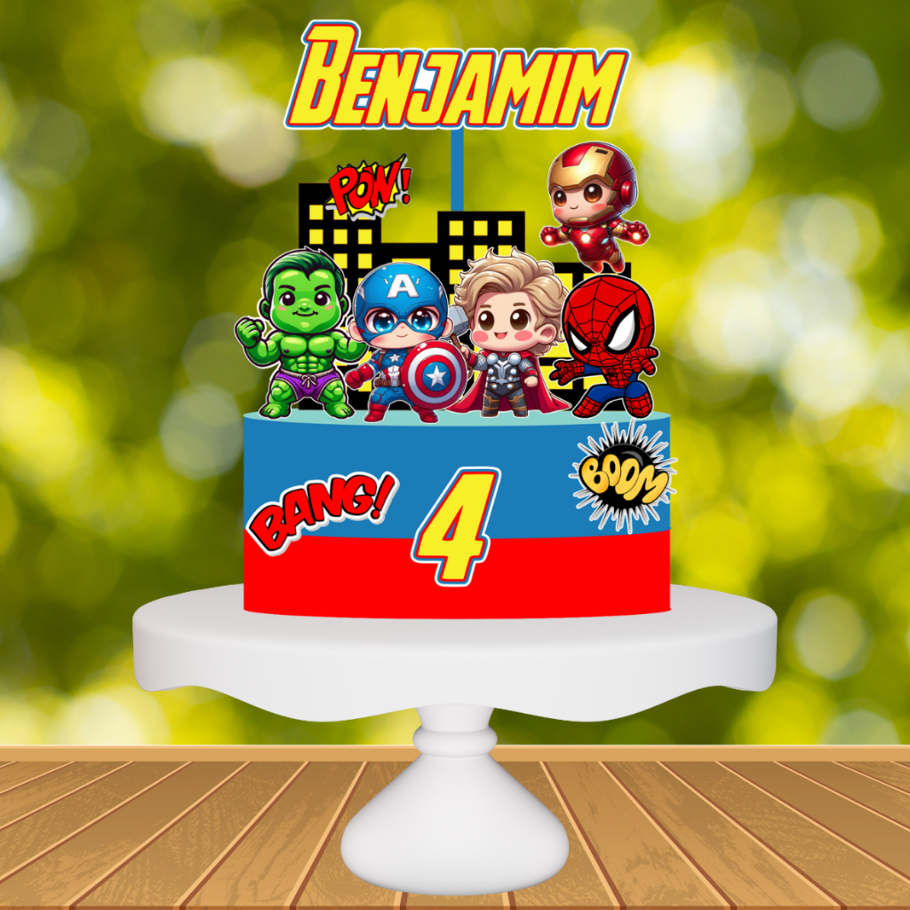 Topo de Bolo Tema Vingadores - Topper para Bolo Personalizado Vingadores - Personalizado Lembrancinha Aniversário