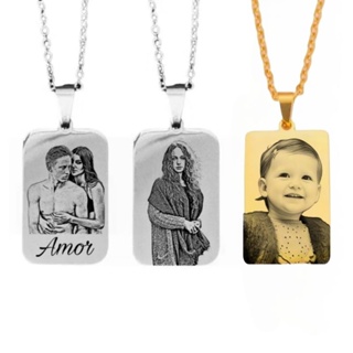 Colar Cordão Corrente Gravação Imagem Foto Família Pai Mãe Namorado Casal Masculino Feminino Aço em Oferta na Shopee