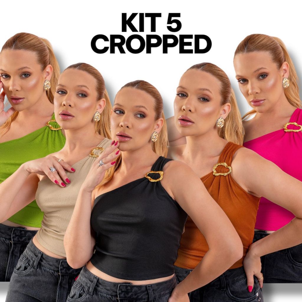 kit 5 Cropped Feminino no Canelado com Detalhe de Argola em Oferta na Shopee
