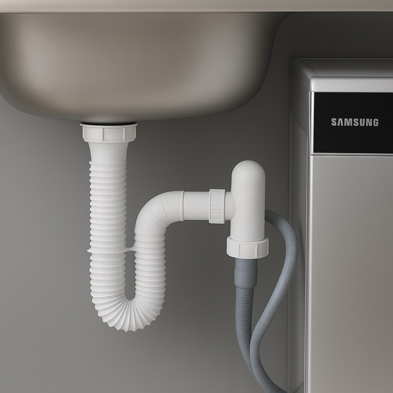 Adaptador Com Sifão Saída Agua Maquina 2 Em 1 Lavar Roupa/Lava Louça ou Lava e Seca p/ Tanque ou Pia