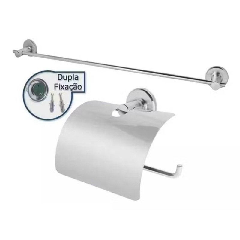 Kit 2 Peças Porta Toalha Reto Varão + Papeleira Inox Stander