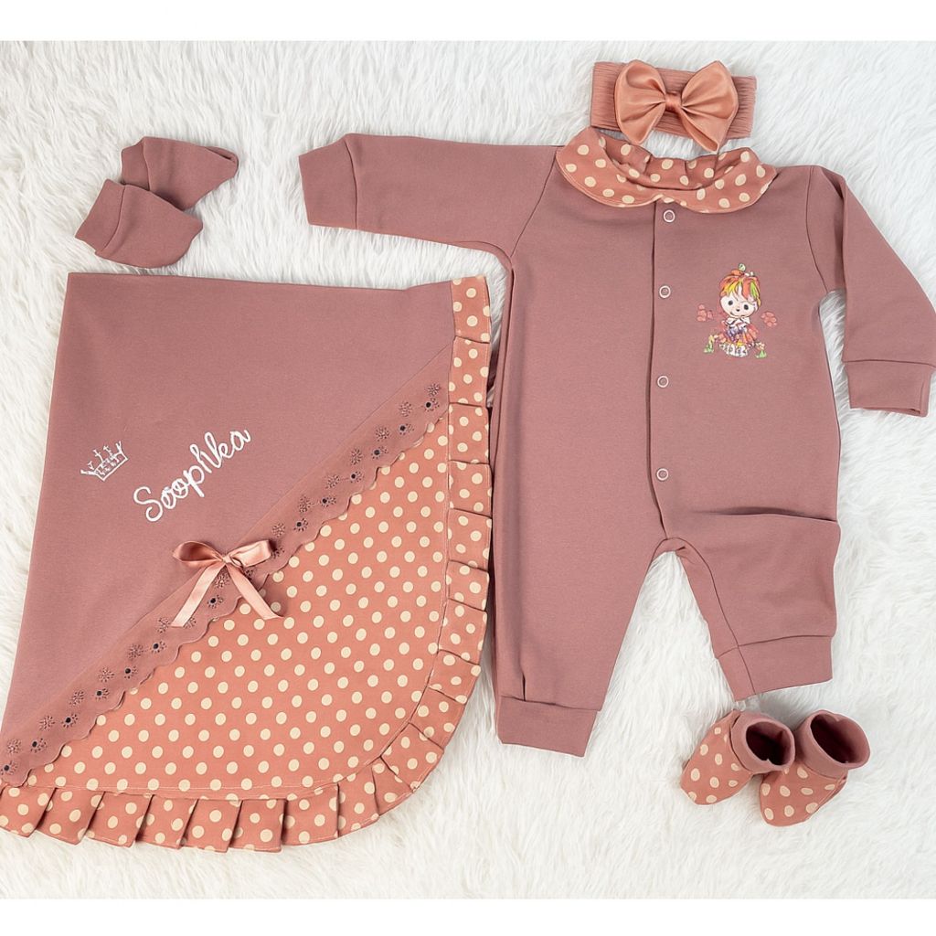 Kit Saída de Maternidade Personalizada Para Menina Rosa Vermelha 5 Pçs 100% Algodão em Oferta na Shopee