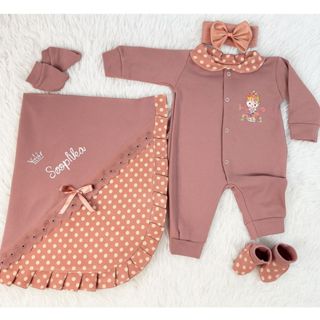 Kit Saída de Maternidade Personalizada Para Menina Rosa Vermelha 5 Pçs 100% Algodão em Oferta na Shopee