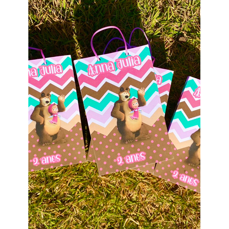 SACOLINHA PERSONALIZADA - TEMA MASHA E URSO - LEMBRANCINHA DE FESTA - PEGUE E MONTE - SACOLINHA SURPRESA PARA FESTA