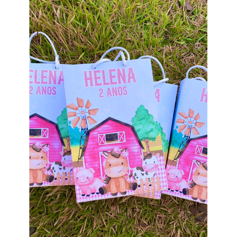 SACOLINHA PERSONALIZADA - TEMA FAZENDINHAA MENINA - LEMBRANCINHA DE FESTA - PEGUE E MONTE - SACOLINHA SURPRESA FESTA