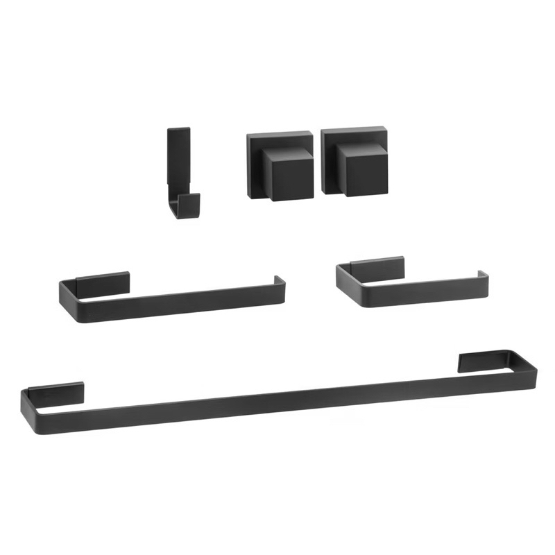Kit Banheiro Quadrado 4 Peças + 2 Kits Acabamento Registro Quadrado Preto Metal – Estilo e Funcionalidade