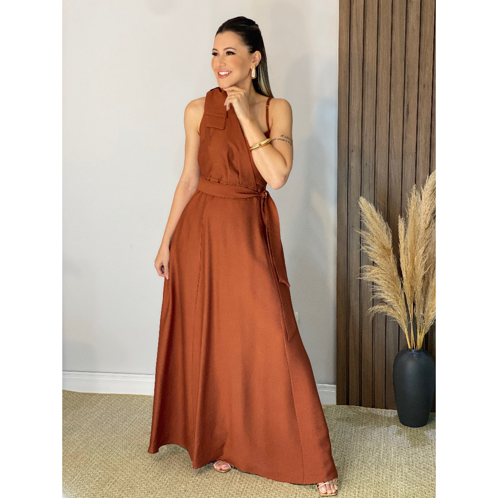 Vestido Laço Ombro Maxi Midi Festa Casamento Convidada Luxo