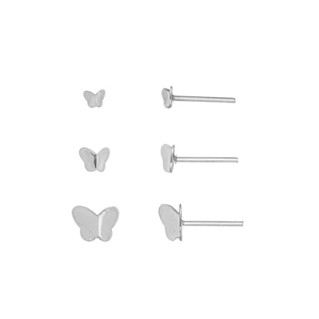Trio de Brincos Feminino de Borboleta Delicada Aço Inoxidável Antialérgico - 3 pares
