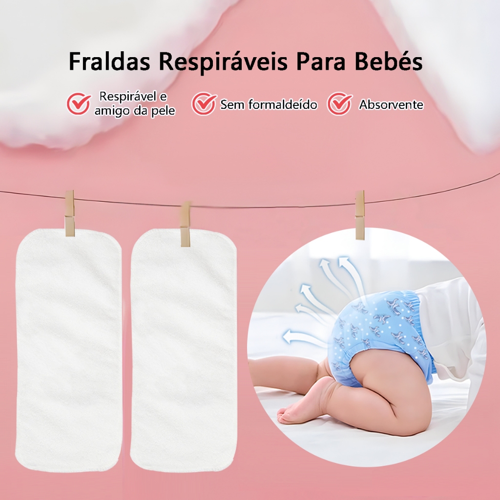 Fralda Lavável Bebê Absorvente Ecológica BPA Free Tecido Respirável